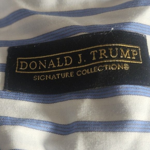 Donald Trump Signature Collection Striped Dress Shirt French Cuffs White Blue - Picture 5 of 10
